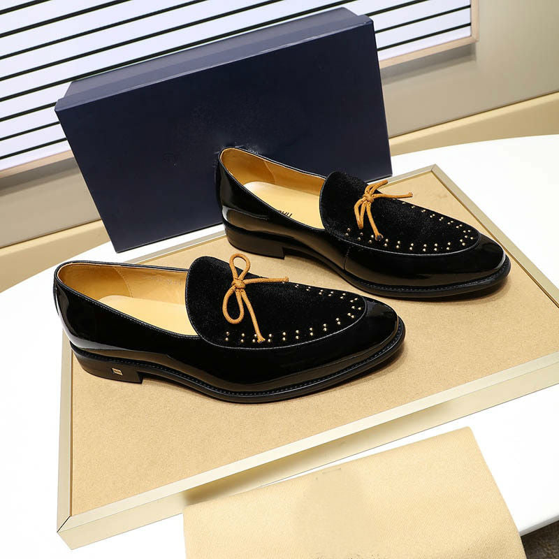Bow Knot Detail Breathable Leather and Velvet Combination Men Loafers Shoes - FanFreakz
