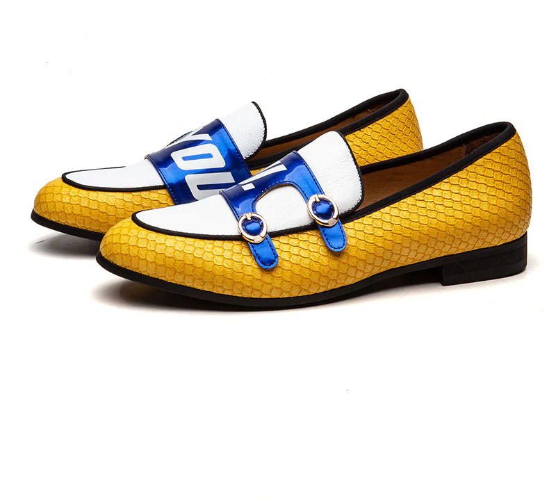 Zapatos de cuero para hombres casuales con correa de monje blanco amarillo