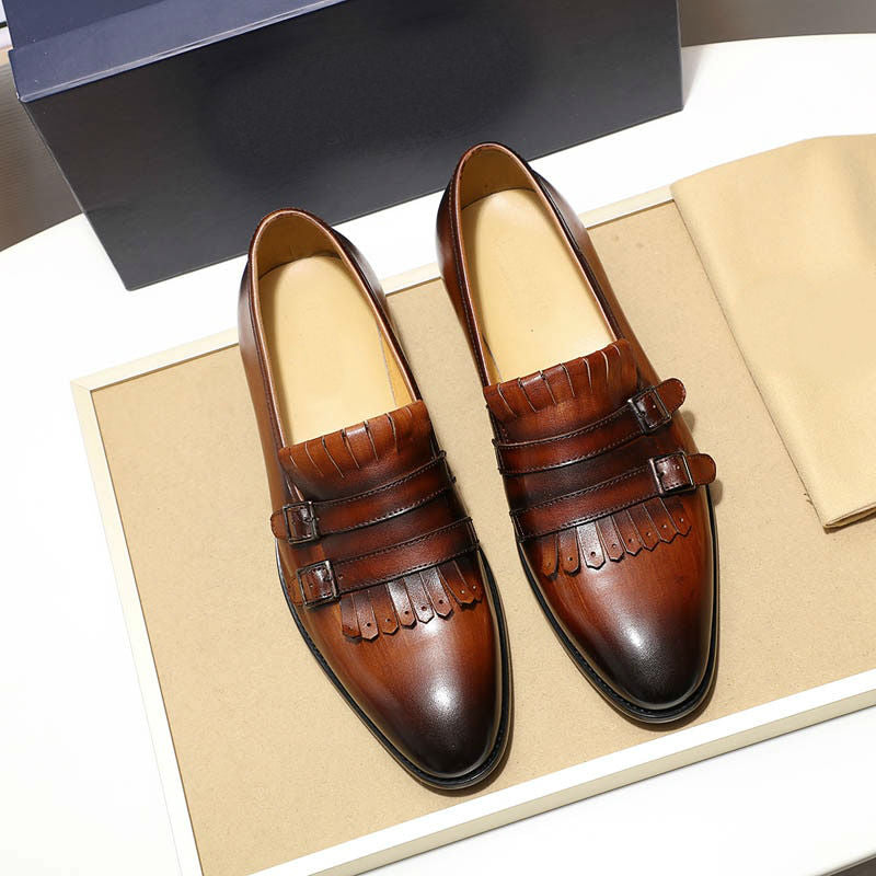 Stylish Fringed Double Monk Strap Men Leather Loafers Shoes