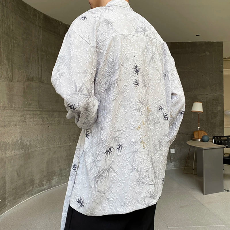 Vintage Solid Leaves Printed Lace-up Shirt