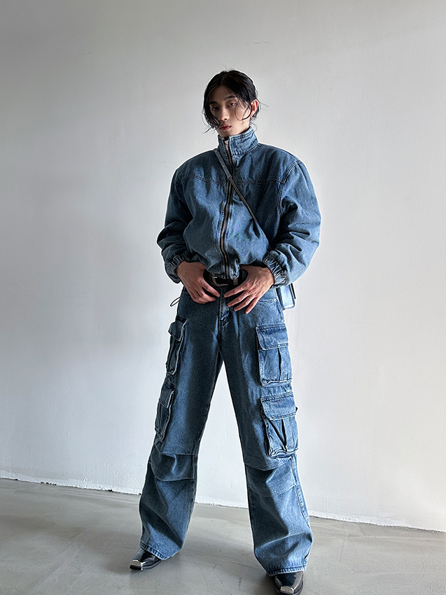Denim Solid Loose Pants Set