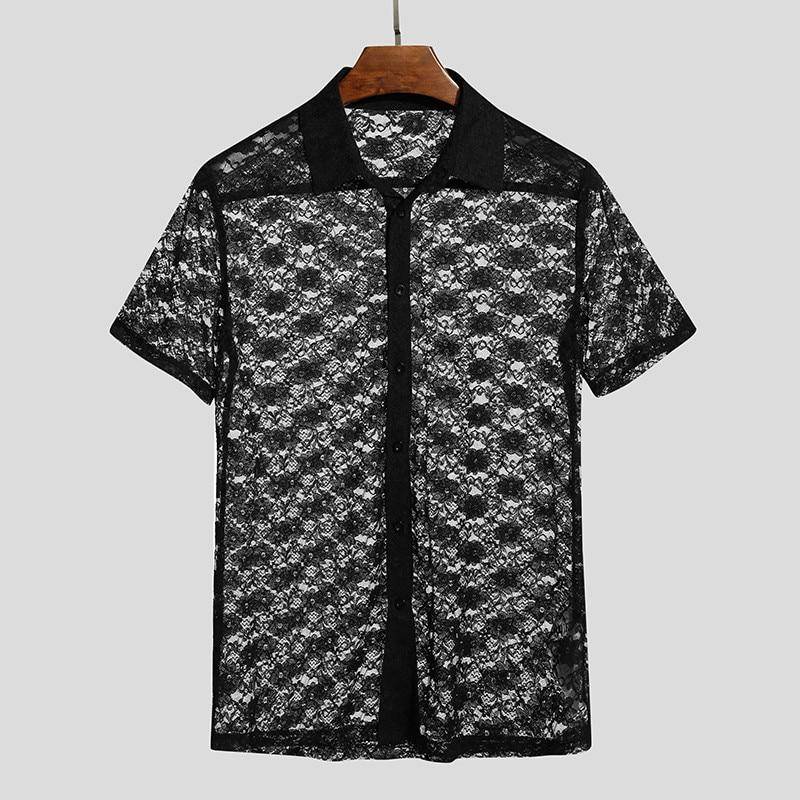 Chemise en maille transparente à fleurs