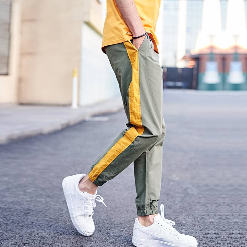 Casual Side Stripes Color Block Patchwork Style Men Pants