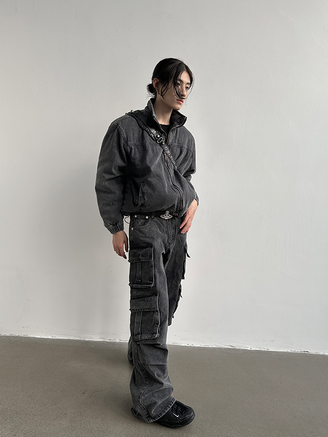 Denim Solid Loose Pants Set