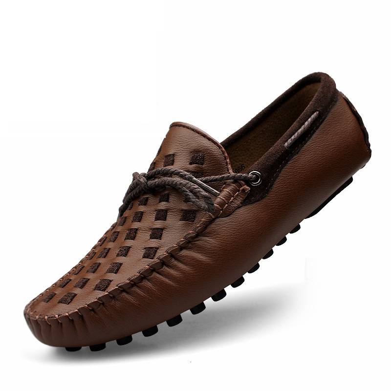 Zapatos náuticos para hombre de estilo plano informal con cuerda de lazo de cuero tejido