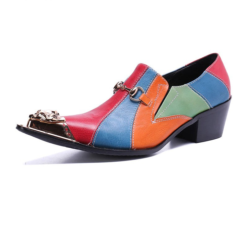 Color Split en zapatos de tacón alto con punta de metal puntiaguda para hombre