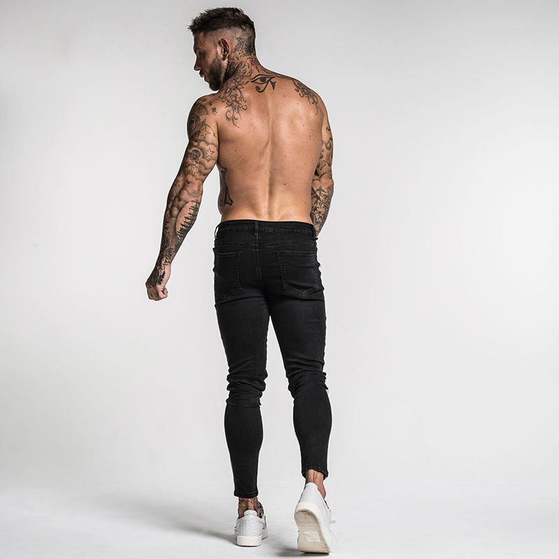 Black with White Side Stripe Men Skinny Jeans - FanFreakz