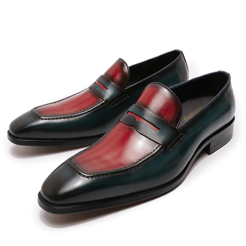 Mocasines para hombre Piel de becerro genuina Azul Rojo Hombres Zapatos de vestir Italiano