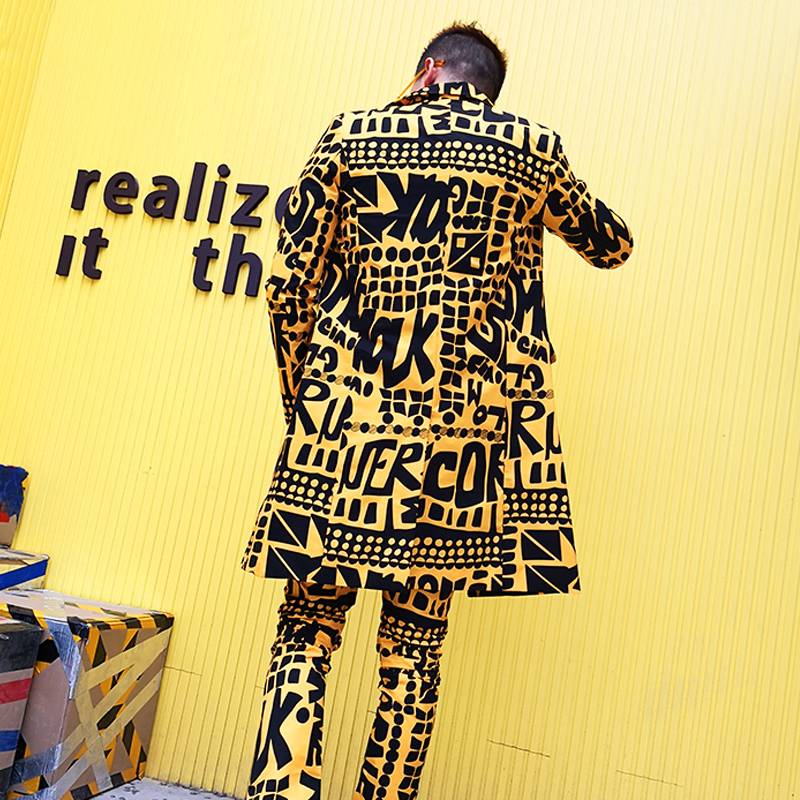 Costume Homme Jaune avec Lettres Complètes Slim Fit Style Costume