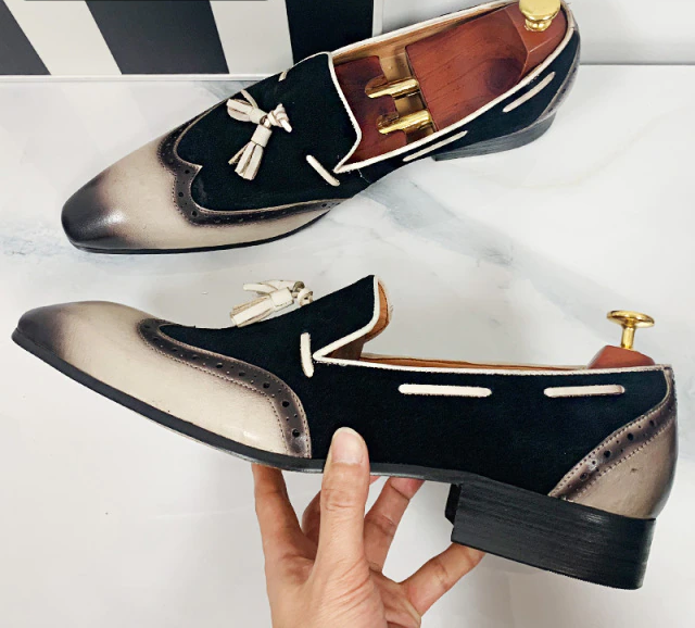 Loafer Genuine Leather Mix Color Wingtip Luxury Shoes