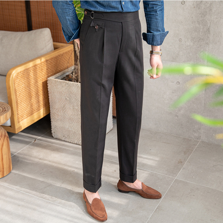 Solid Flat Front Polyester Trousers