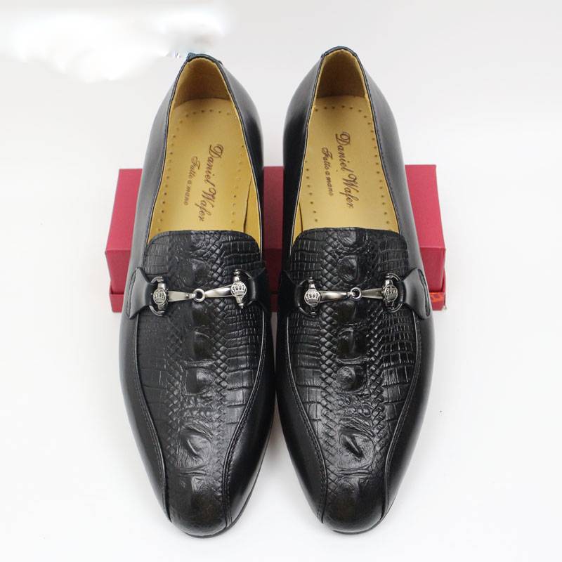 Chain Strap Slip On Brown Black Leather Men Loafers Shoes