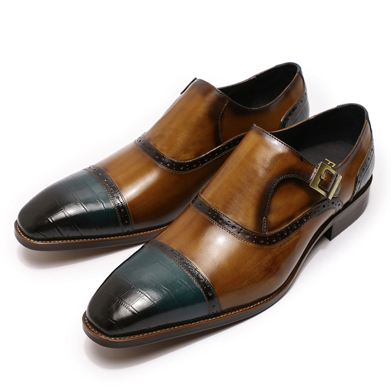 Men Shoes Handmade Monk Buckle Strap Loafers