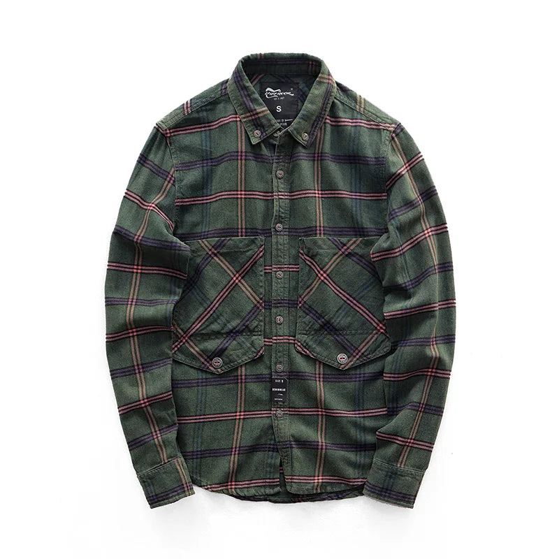 Retro Long-Sleeve Cargo Plaid Shirt