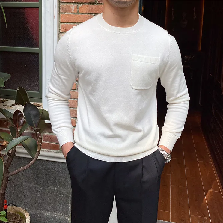 Solid O-Neck with Pocket Sweater