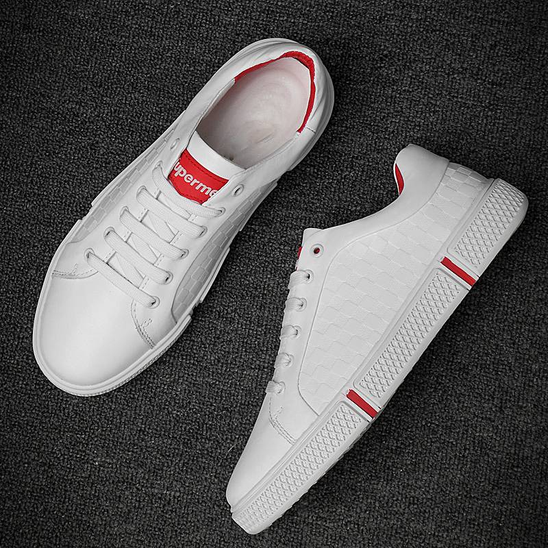 Genuine Leather Checkered Embossed Lace Up Men Sneaker