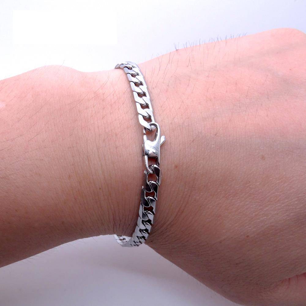 Stainless Steel Curb Chain Silver Bracelet