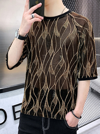 T-shirt en filet à manches mi-longues Leaves Vines