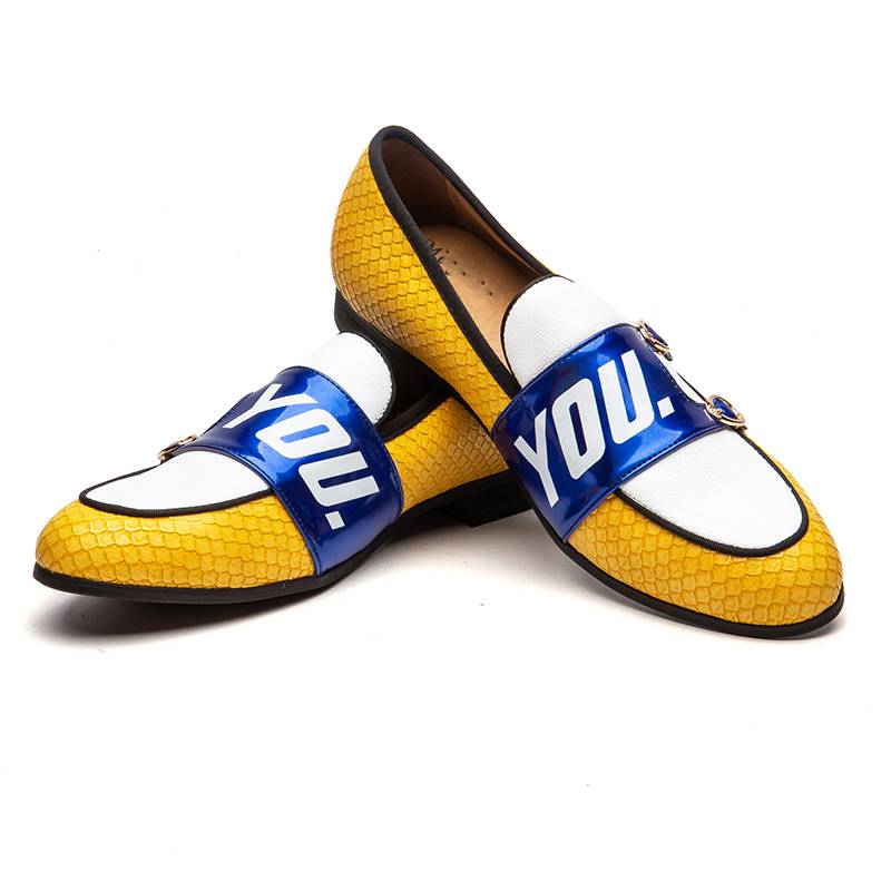 Yellow White Monk Strap Casual Men Leather Shoes
