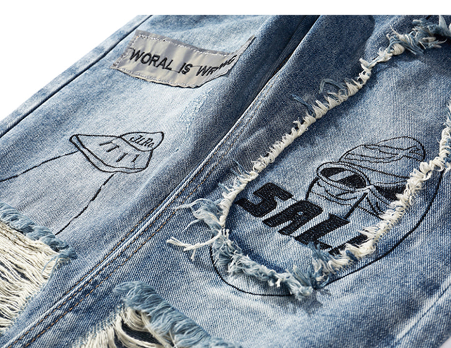 Ripped Vintage Denim Jeans Hip Hop Style