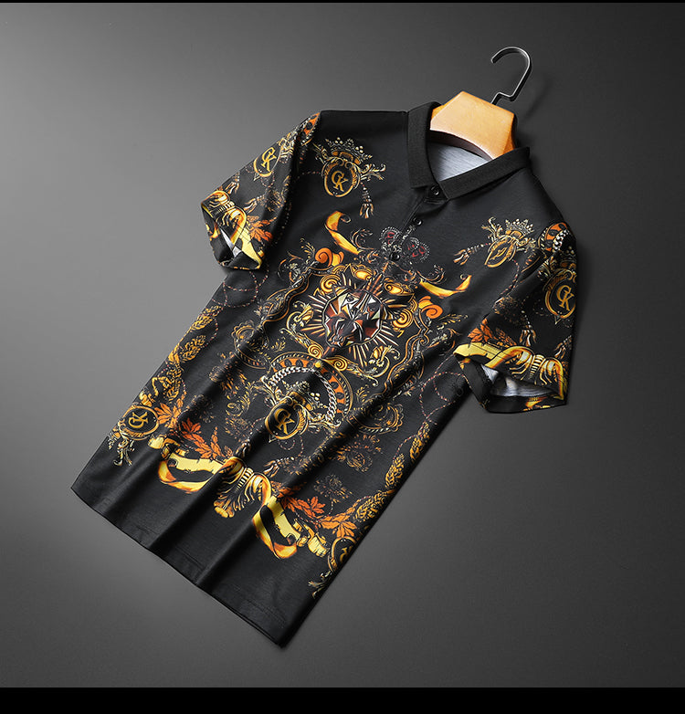 Full Floral Royal Emblem Printed Polo Shirt