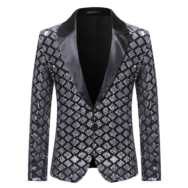 Blazer argenté à carreaux à sequins