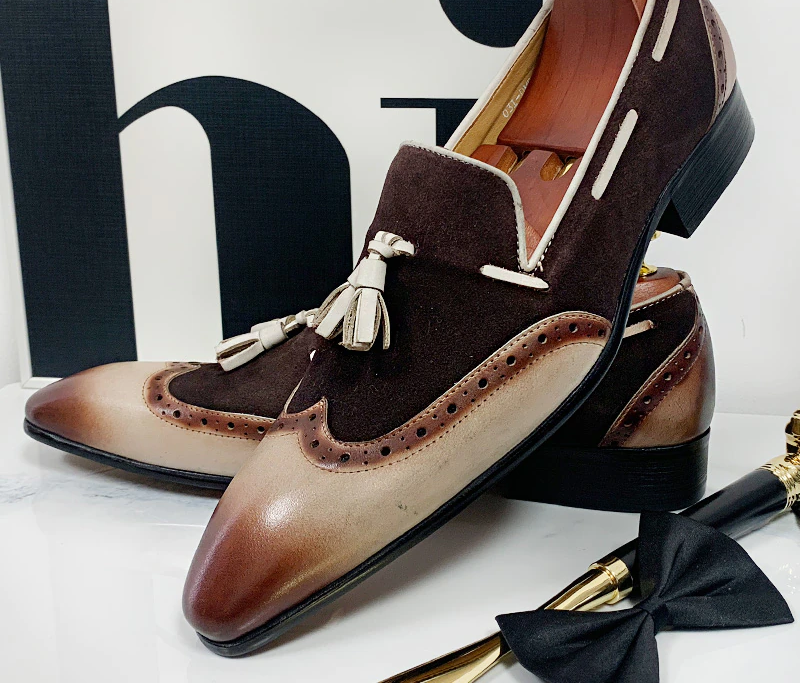 Loafer Genuine Leather Mix Color Wingtip Luxury Shoes