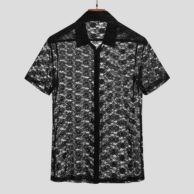 Chemise en maille transparente à fleurs