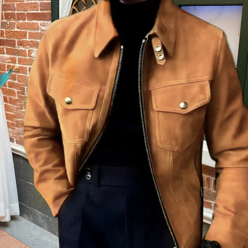 Solid Color Double Pocket Zipper Jacket FanFreakz
