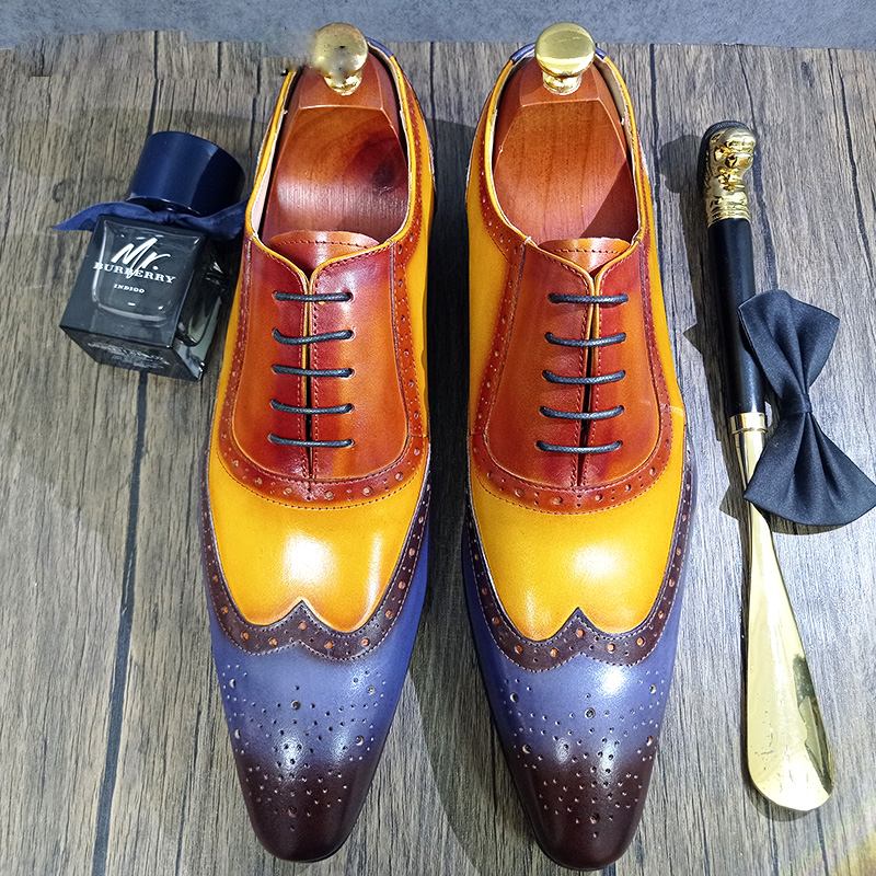 Yellow Mix Lace Oxford Shoes