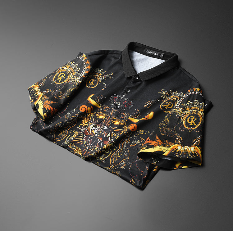 Full Floral Royal Emblem Printed Polo Shirt
