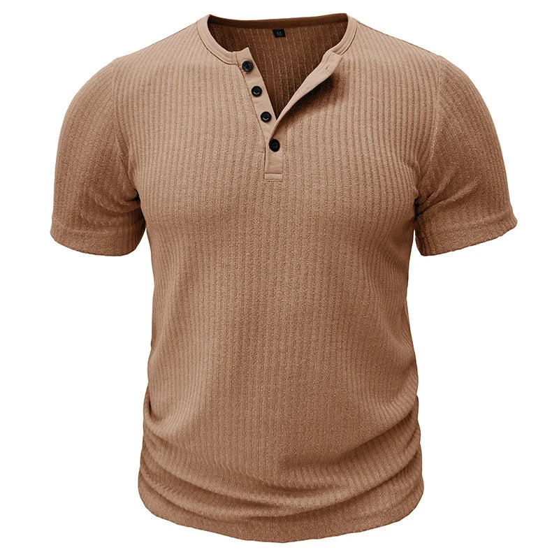 O-Neck Button Short Sleeve T-Shirt