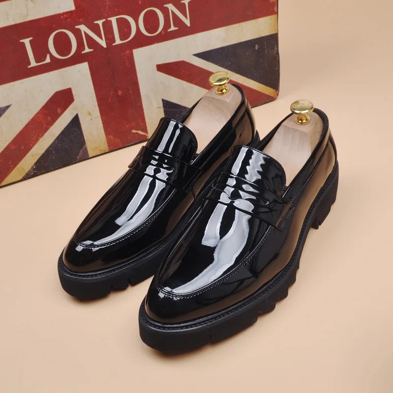 Solid Shiny Patent Leather Loafers