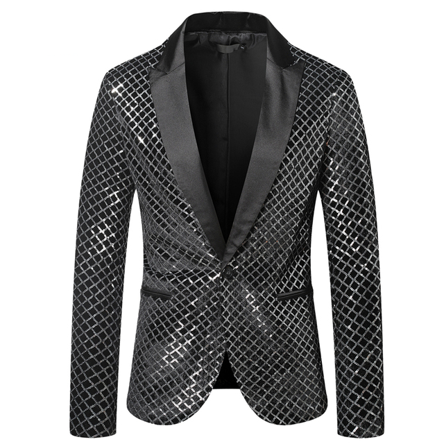 Blazer argenté à carreaux à sequins