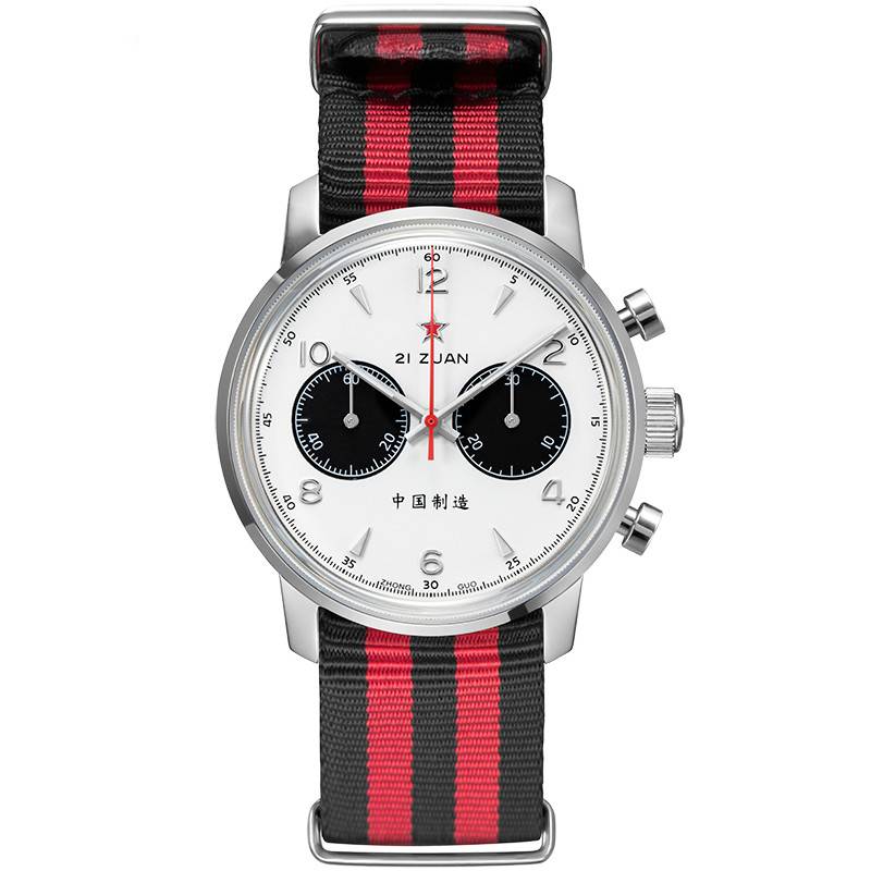Chronographe de pilote de l'armée de l'air de style rond avec montres pour hommes à bande rayée