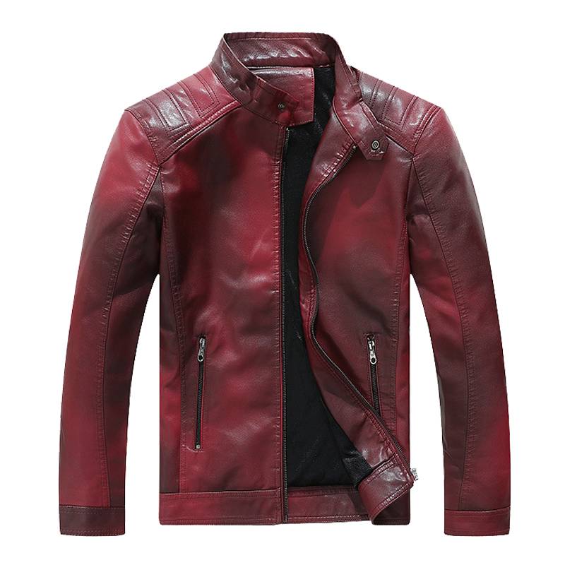 Solid Stand Collar Casual Moto Biker Style Hommes PU Veste