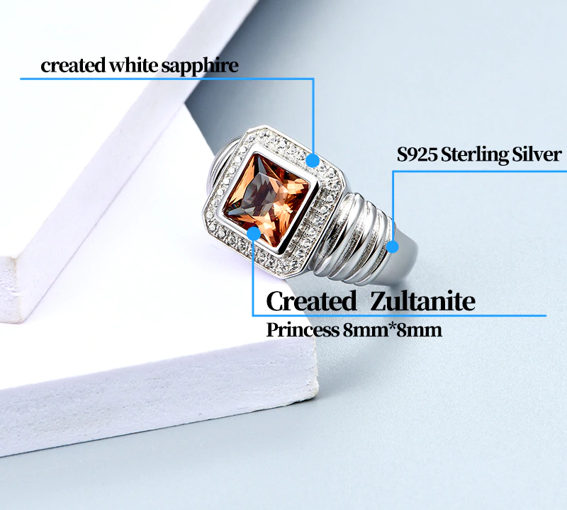 Bague unisexe carrée en argent sterling Diaspore