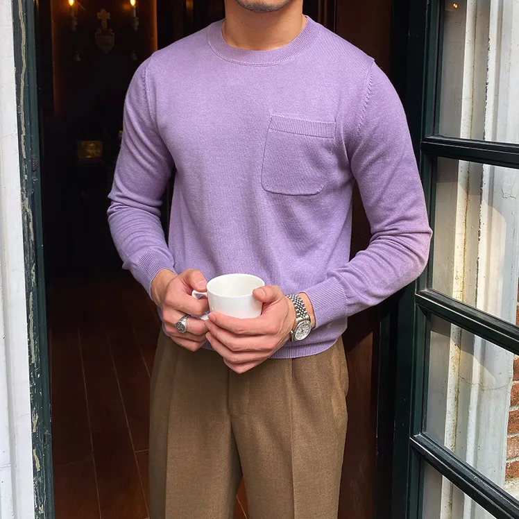 Solid O-Neck with Pocket Sweater