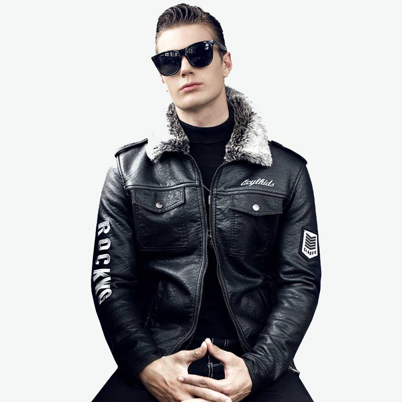 Veste d'hiver épaisse pour hommes avec col en fausse fourrure classique noire