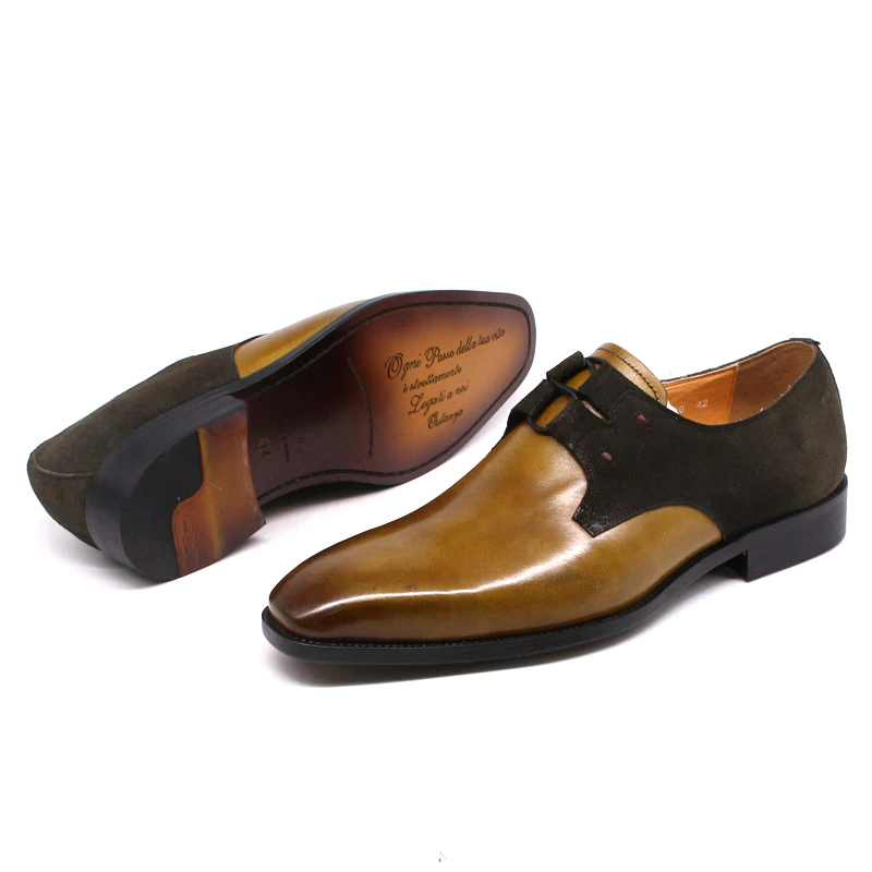 Handmade Genuine Suede Plain Olive Color Oxford Shoes