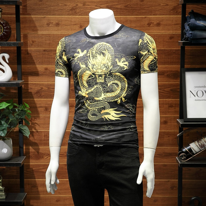 T-shirt d'hommes d'impression de style chinois de dragon de vent d'été