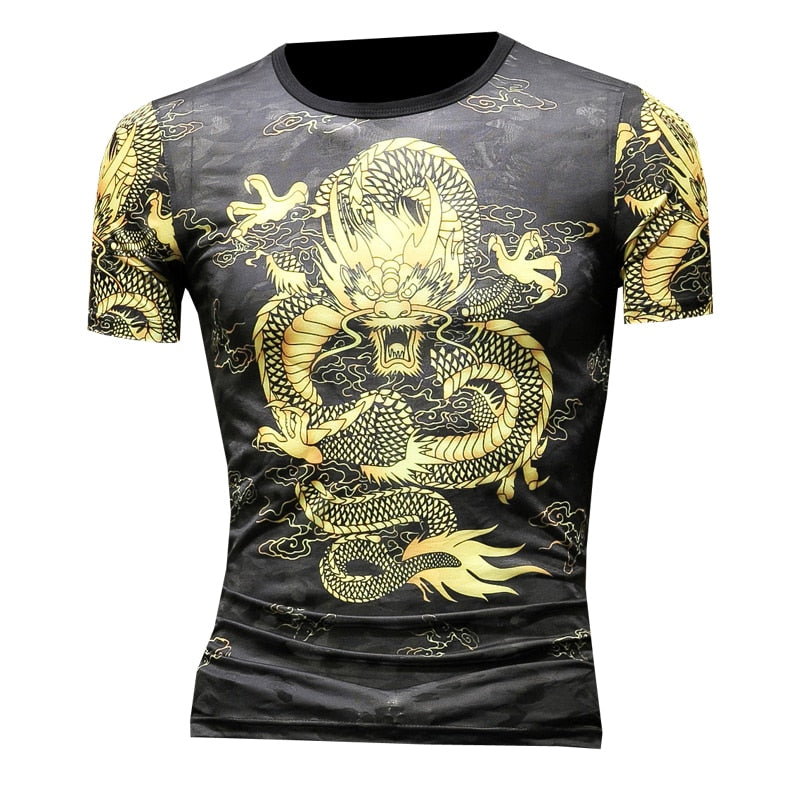 T-shirt d'hommes d'impression de style chinois de dragon de vent d'été