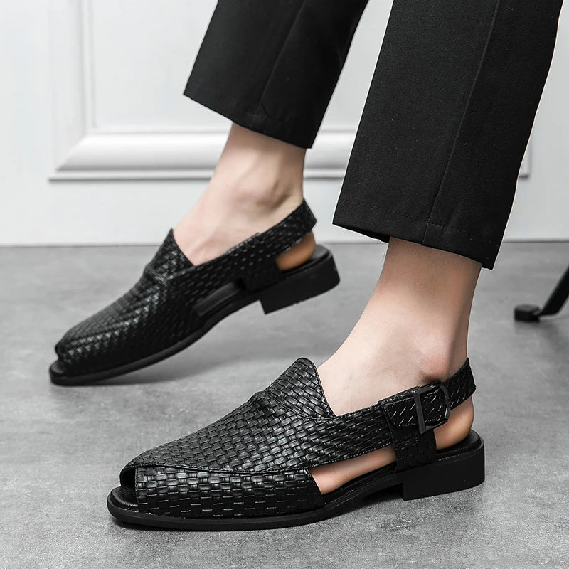 Woven Pattern PU Mules Shoes