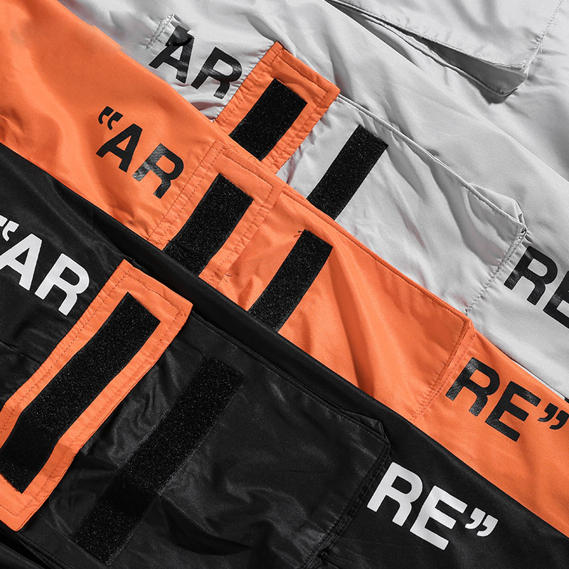 Pantalones bolsillos laterales cargo hip hop casual hombres streetwear naranja