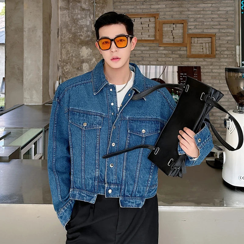 Short Solid Washed Denim Jacket