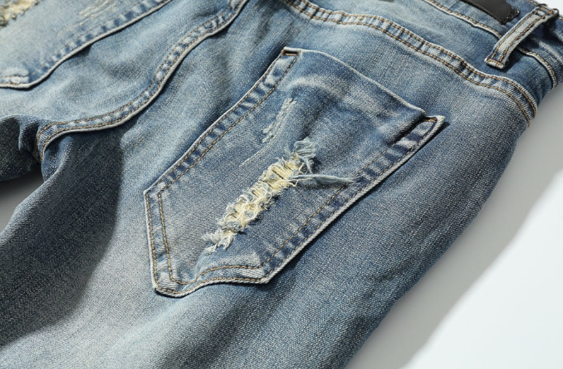 Vintage Blue Slim Fit Ripped Jeans