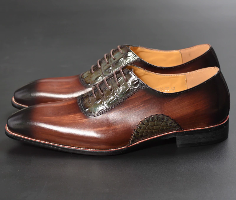 Pointed Toe Formal Dress Leather Lace Up Coffee Mixed Color Men Shoes