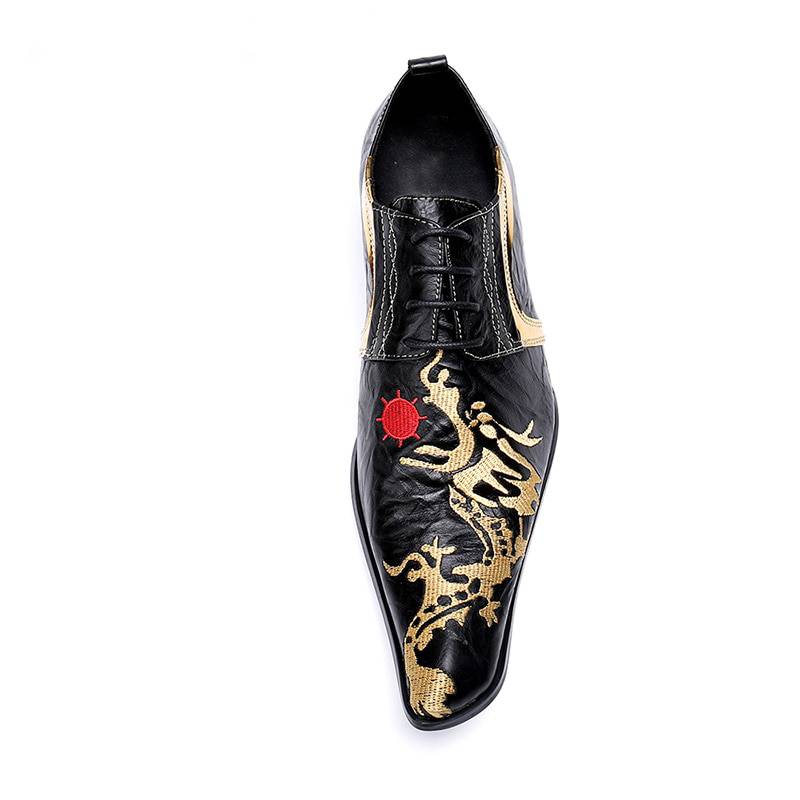 Fancy Black with Gold Painting Lace Up Details Men Dress Shoes