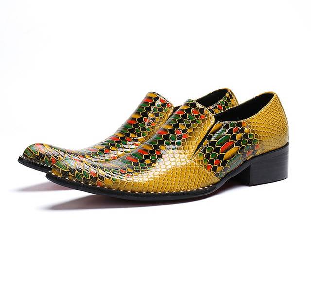 Italian Luxury Pointed Toe Style Gold Mix Colour Men Dress Shoes