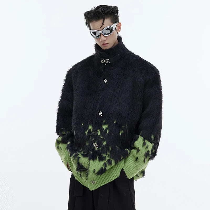 Mink-like Hair Metal Button Cardigan